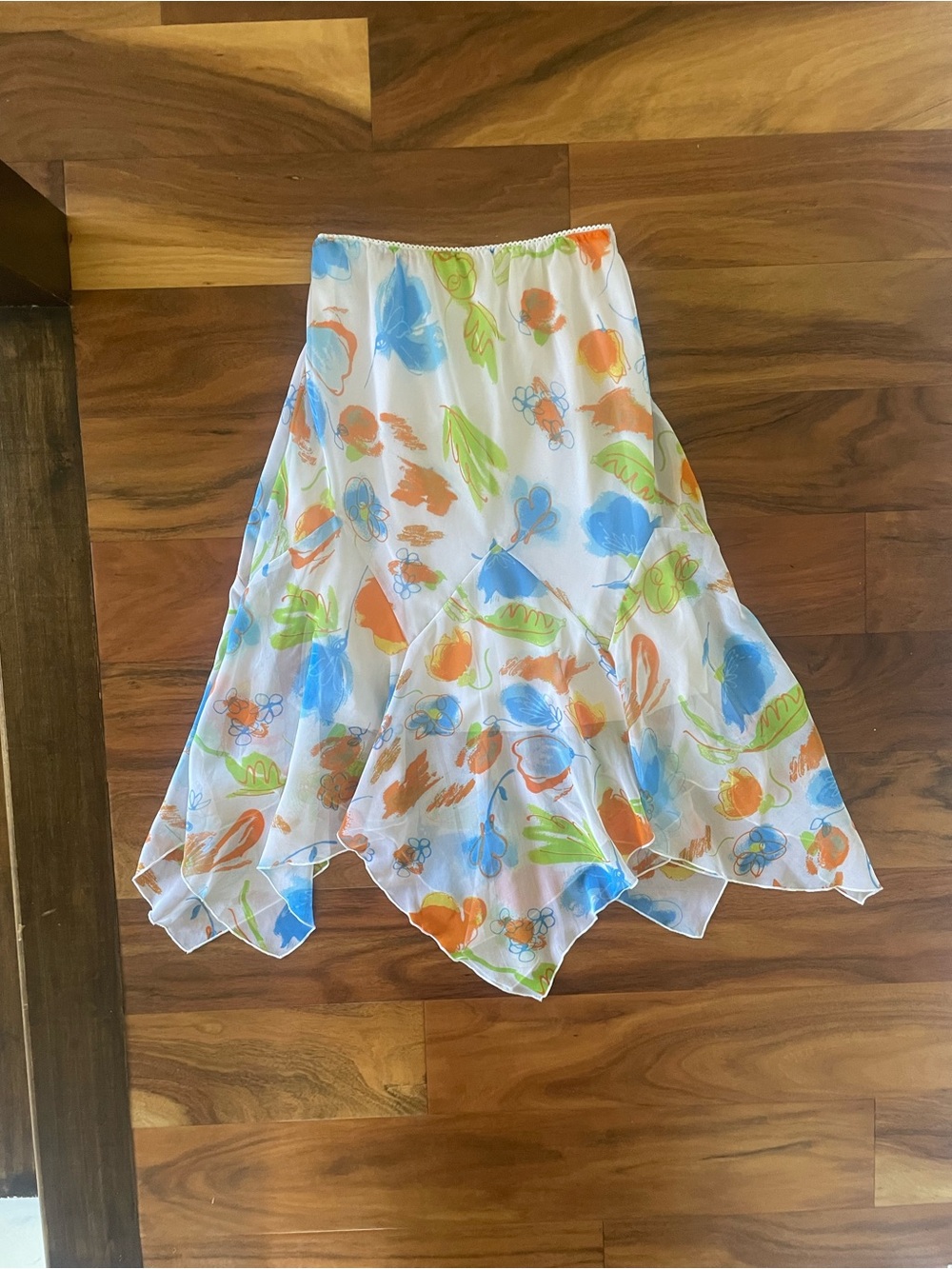 Fairycore White and Colourful Floral Pattern Asymmetrical Skirt